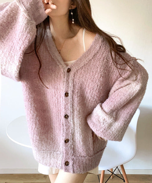 【mily bilet】ラフに旬顔スタイル。配色グラデーション ニットカーディガン mi1219007
