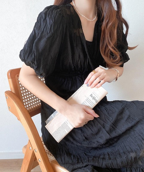 【mily bilet】上品に肌魅せ。シアージャガード花柄クリンクルワンピース mi1139019
