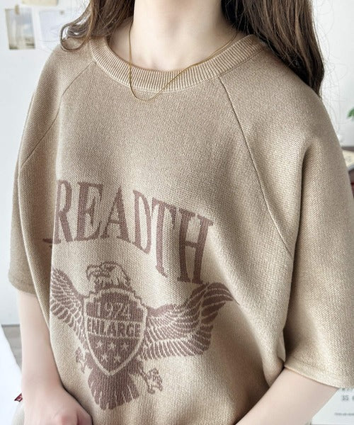 《JaVa ジャバコラボ》大人のカジュアルトップス。前後2way ラグラン半袖グラフィックニットTシャツ jv1050169