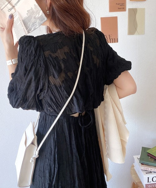 【mily bilet】上品に肌魅せ。シアージャガード花柄クリンクルワンピース mi1139019