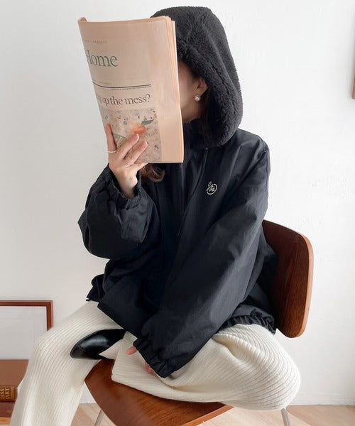 《Javaジャバコラボ》フード付 ボア切替えサイドスリット ビッグPO jv1260033