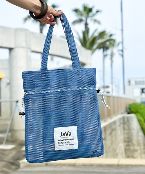 《JAVAジャバ 別注》お洒落度アップ。シアーメッシュ２way巾着トートバッグ jv1159012