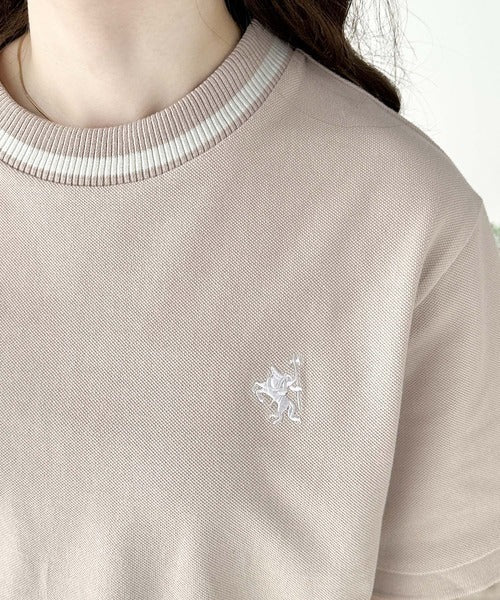 レトロ配色が可愛い。綿100%、編立リブワンポイント刺繍鹿の子Tシャツ ce1260165