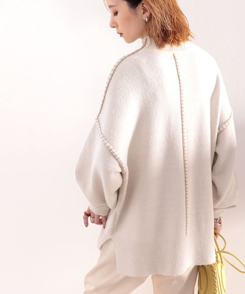ざっくり今っぽい。モックネックハンドステッチ風オーバーニット clf018