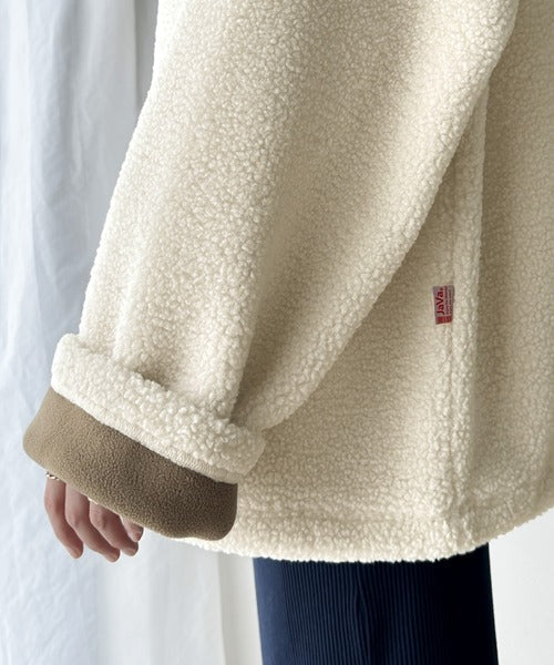 《Javaジャバコラボ》あったか素材でほっこり。JAVA刺繍ボアフリースハーフジップPO jv1260011