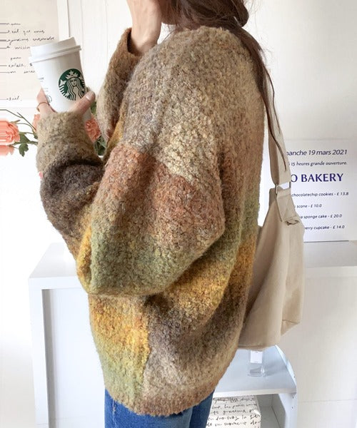 《Javaジャバコラボ》大人配色グラデーションクルーネックニット jv1219006