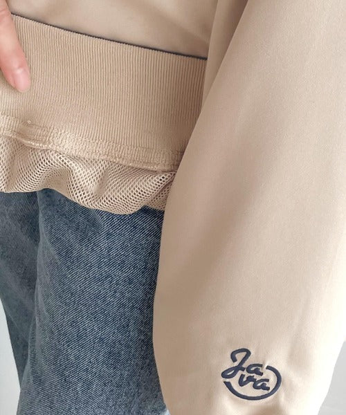 《JAVAジャバ 別注》カジュアル×メンズライク。リブラインロゴ刺繍ハーフジップPO jv1070067