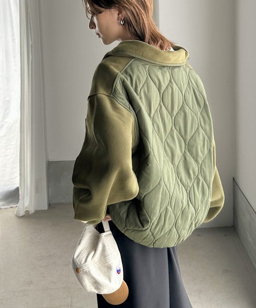 《JAVAジャバ 別注》大人カジュアルにキマる。裏起毛キルティングバック切替ハーフジップPO jv1050116