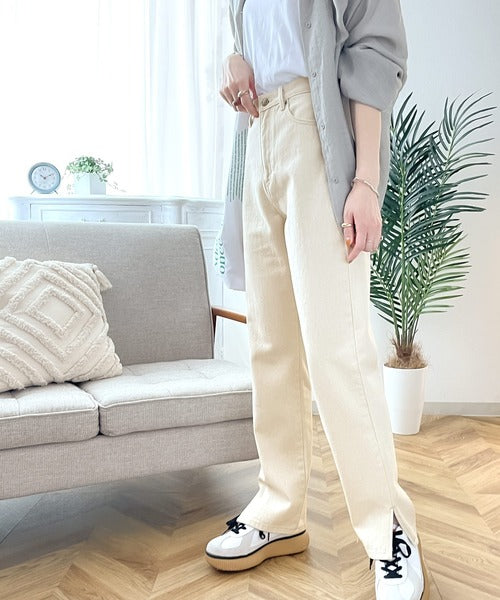 《ms+ ideal》大人の銘品デニム。サイドスリットハイウエストデニムパンツ ce0900006
