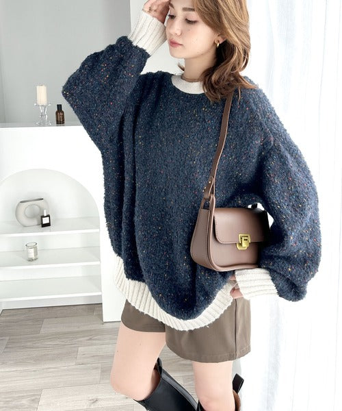 《JAVAジャバ 別注》華やかレディに格上げ。カラーネップ2way配色カーディガン jv1020105