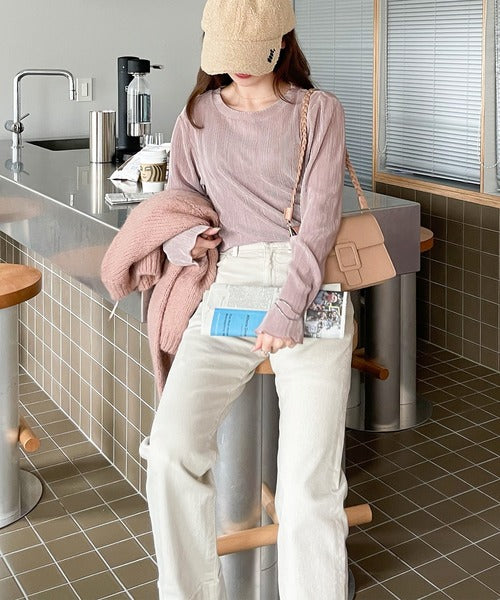 袖口まで上品かわいく。ラウンドネック袖メローブラウス(長袖) clf022