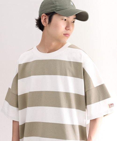 《JaVa ジャバコラボ》綿100％、ワイドボーダーbigシルエットトップス ce0970080