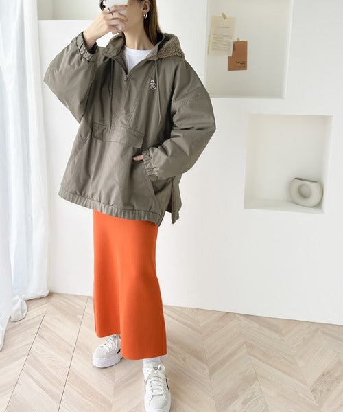 《Javaジャバコラボ》フード付 ボア切替えサイドスリット ビッグPO jv1260033