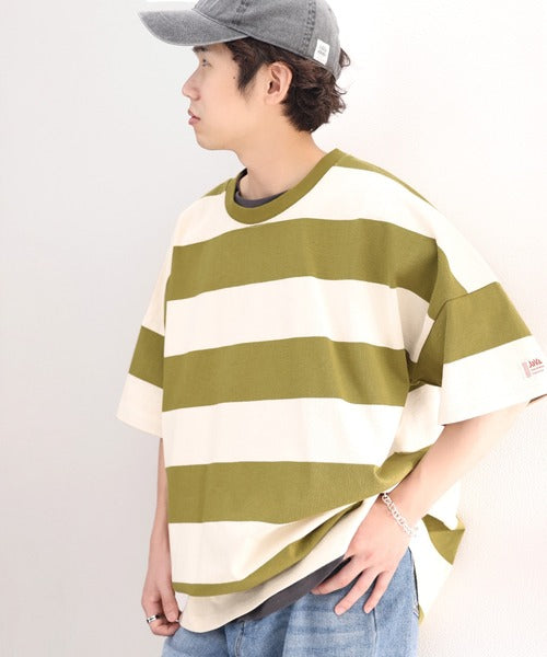 《JaVa ジャバコラボ》綿100％、ワイドボーダーbigシルエットトップス ce0970080