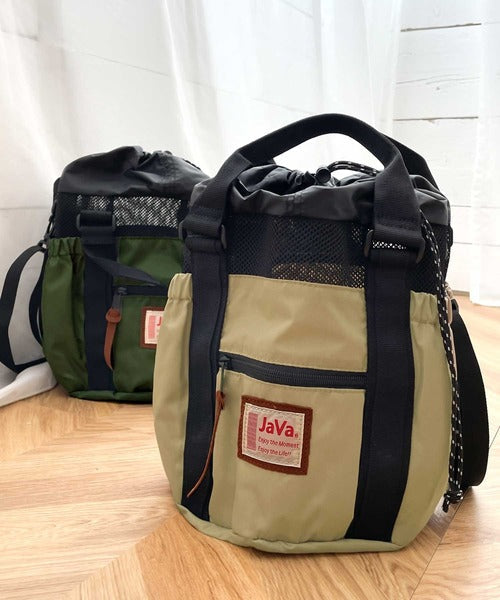 《JaVaジャバ コラボ》ころんと可愛い。2wayアウトドア巾着メッシュバッグ jv1159001