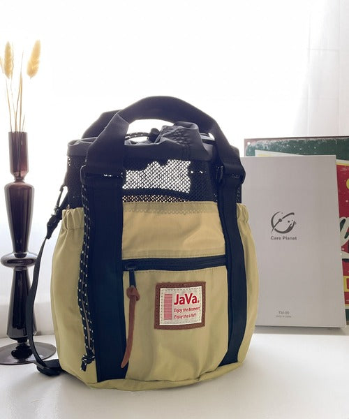 《JaVaジャバ コラボ》ころんと可愛い。2wayアウトドア巾着メッシュバッグ jv1159001