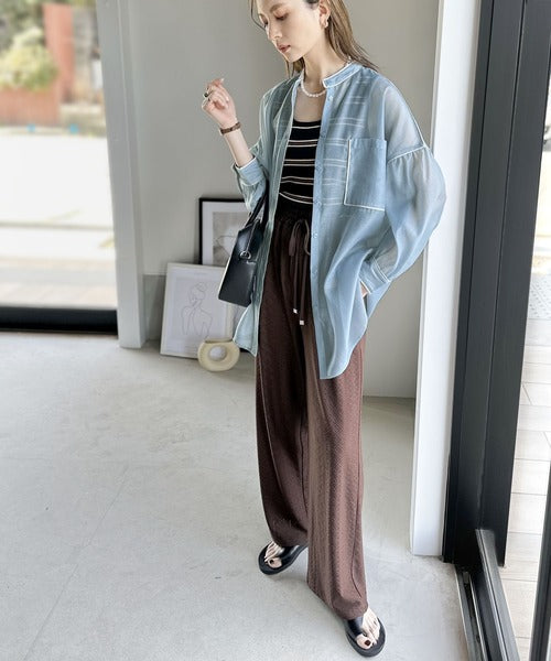 大人のフェミニン。シアーバンドカラービッグシャツ ce1020055