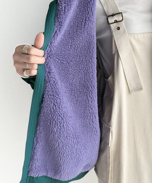 《JAVAジャバ 別注》ダブルジップでオシャレ見え。胸刺繍ナイロンボアブルゾン jv1070053