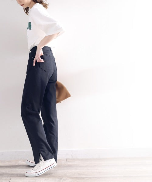 《ms+ ideal》大人の銘品デニム。サイドスリットハイウエストデニムパンツ ce0900006