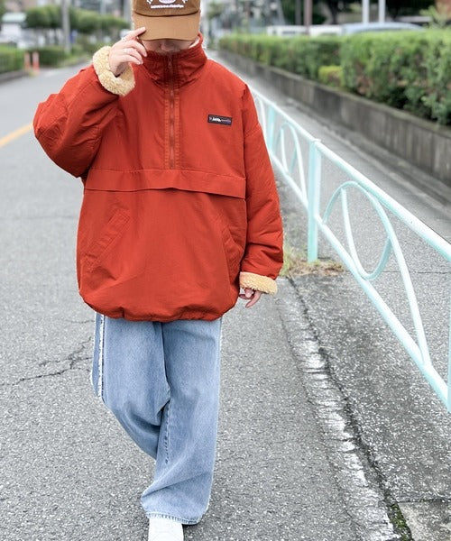 《Javaジャバコラボ》古着ライクなデザインが目を惹く。リバーシブルハーフジップナイロンボアブルゾン jm1070054