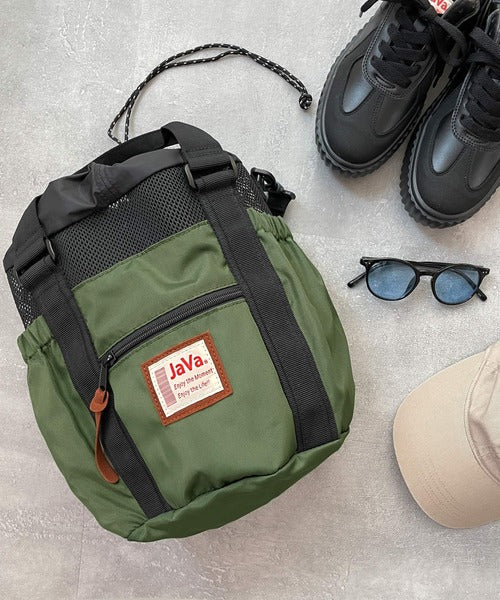 《JaVaジャバ コラボ》ころんと可愛い。2wayアウトドア巾着メッシュバッグ jv1159001