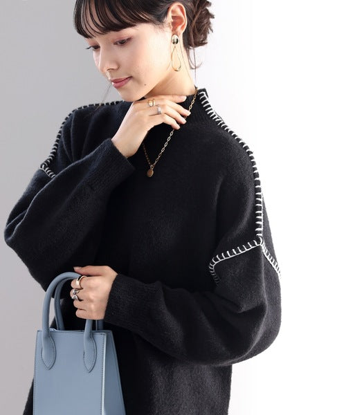 ざっくり今っぽい。モックネックハンドステッチ風オーバーニット clf018