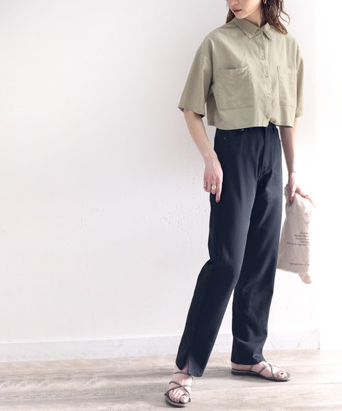 《ms+ ideal》大人の銘品デニム。サイドスリットハイウエストデニムパンツ ce0900006