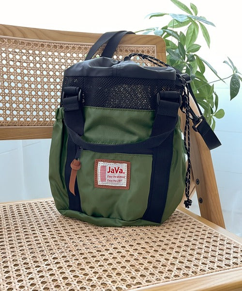 《JaVaジャバ コラボ》ころんと可愛い。2wayアウトドア巾着メッシュバッグ jv1159001