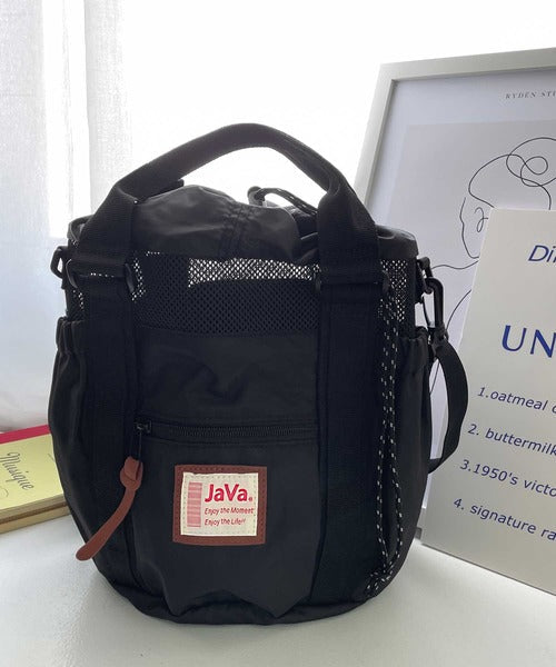 《JaVaジャバ コラボ》ころんと可愛い。2wayアウトドア巾着メッシュバッグ jv1159001