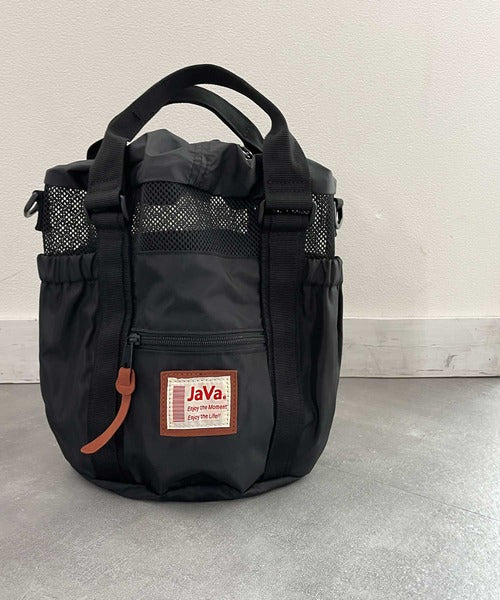 《JaVaジャバ コラボ》ころんと可愛い。2wayアウトドア巾着メッシュバッグ jv1159001