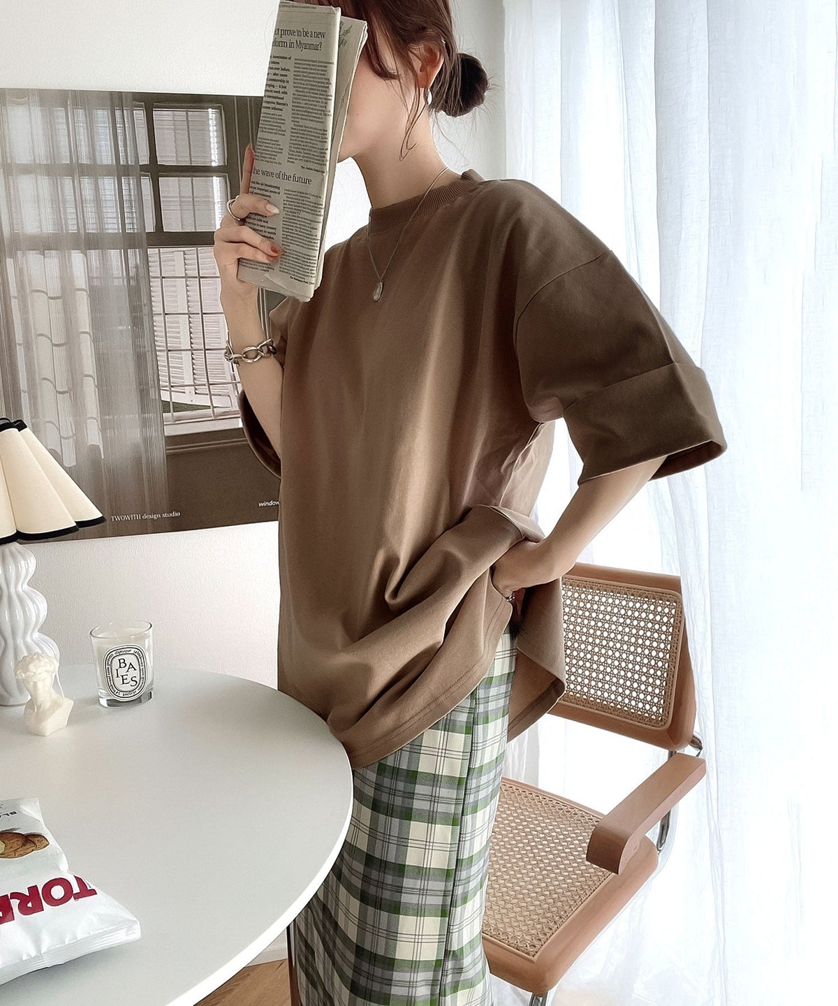 ゆるっとカジュアル。ミドル丈無地クルーネックビッグTシャツ（半袖） cl7018
