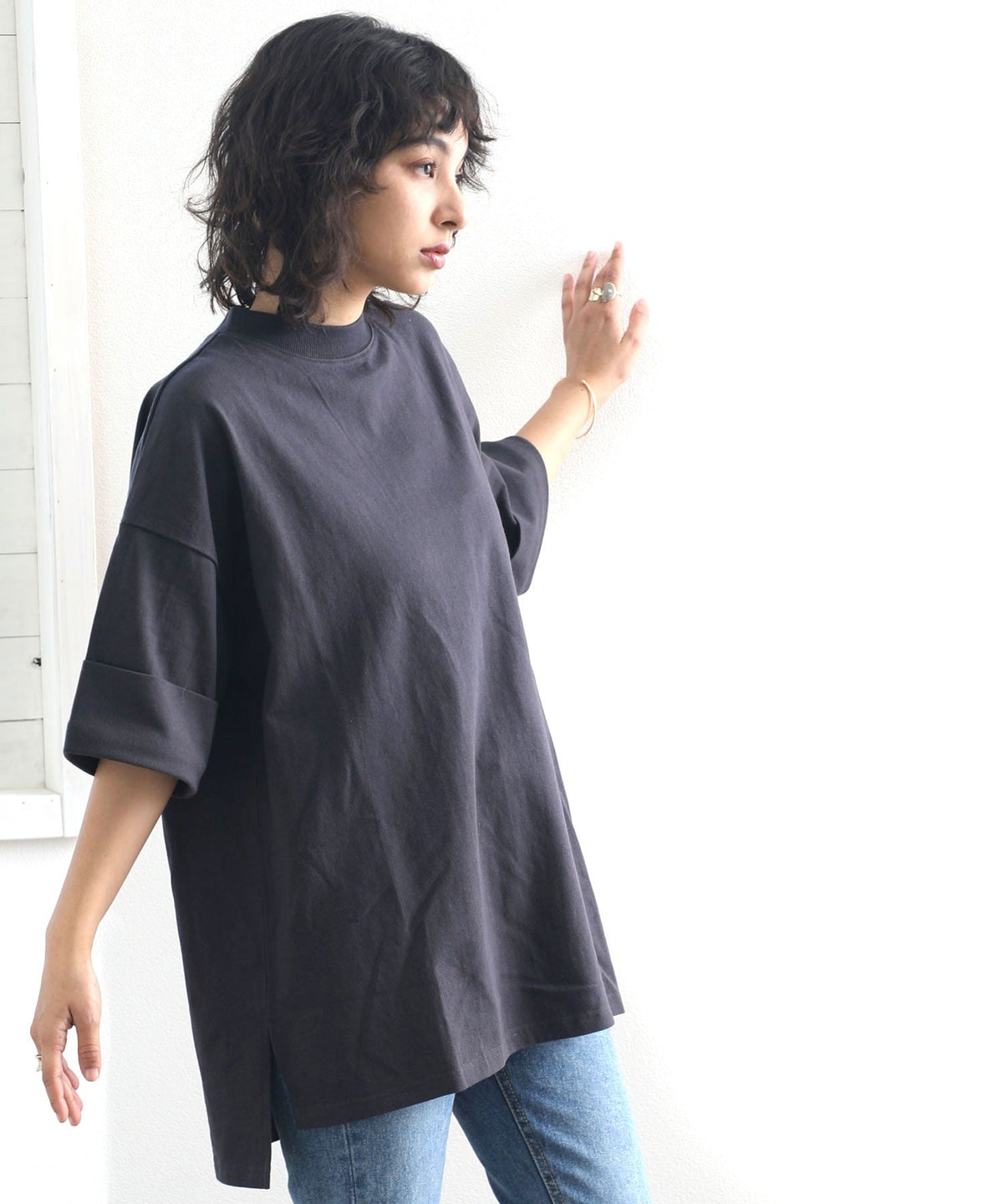 ゆるっとカジュアル。ミドル丈無地クルーネックビッグTシャツ（半袖） cl7018