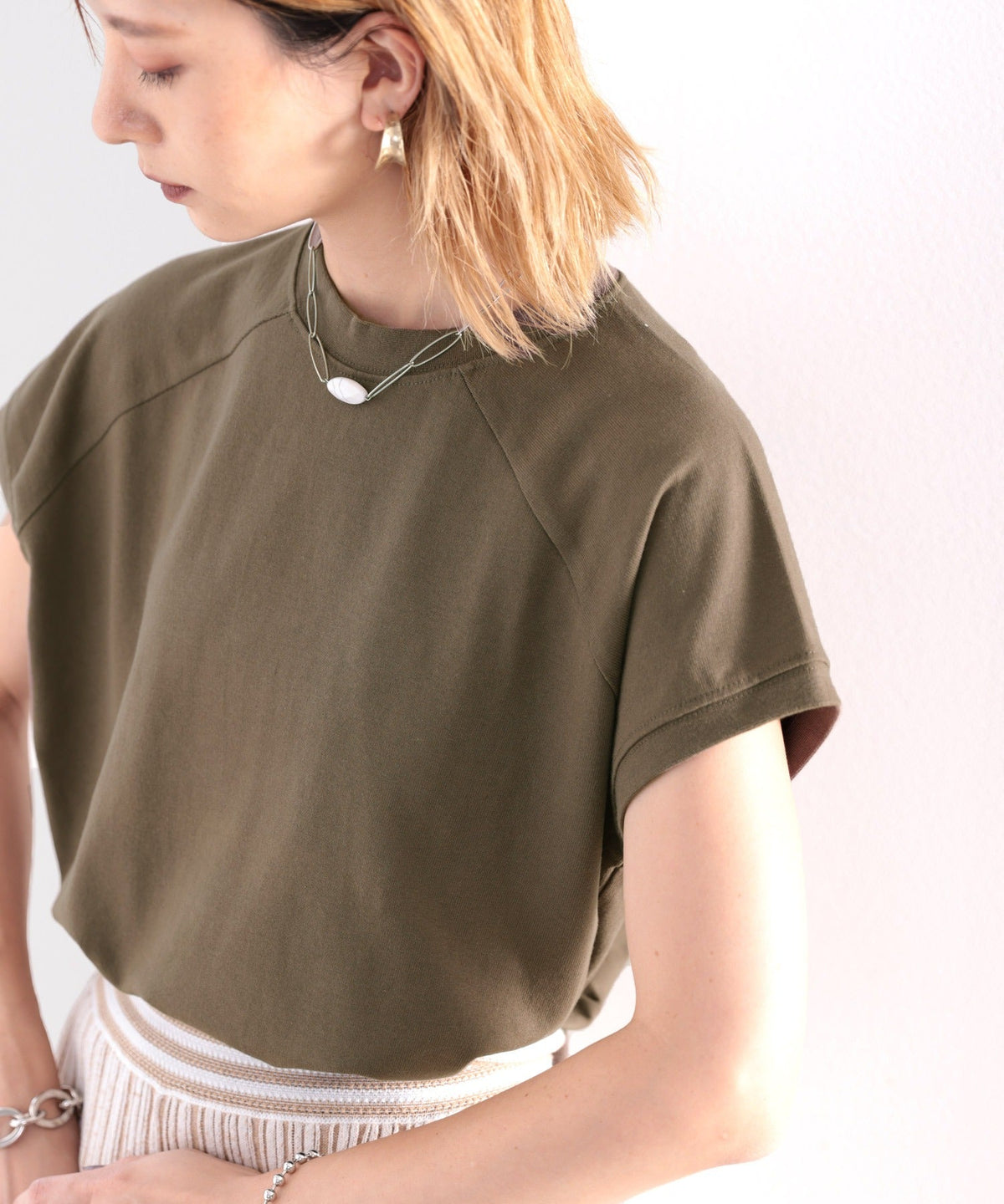 【sustaina+】【family+】綿100%USAコットン、大人のモックネックTシャツ。 cl5015