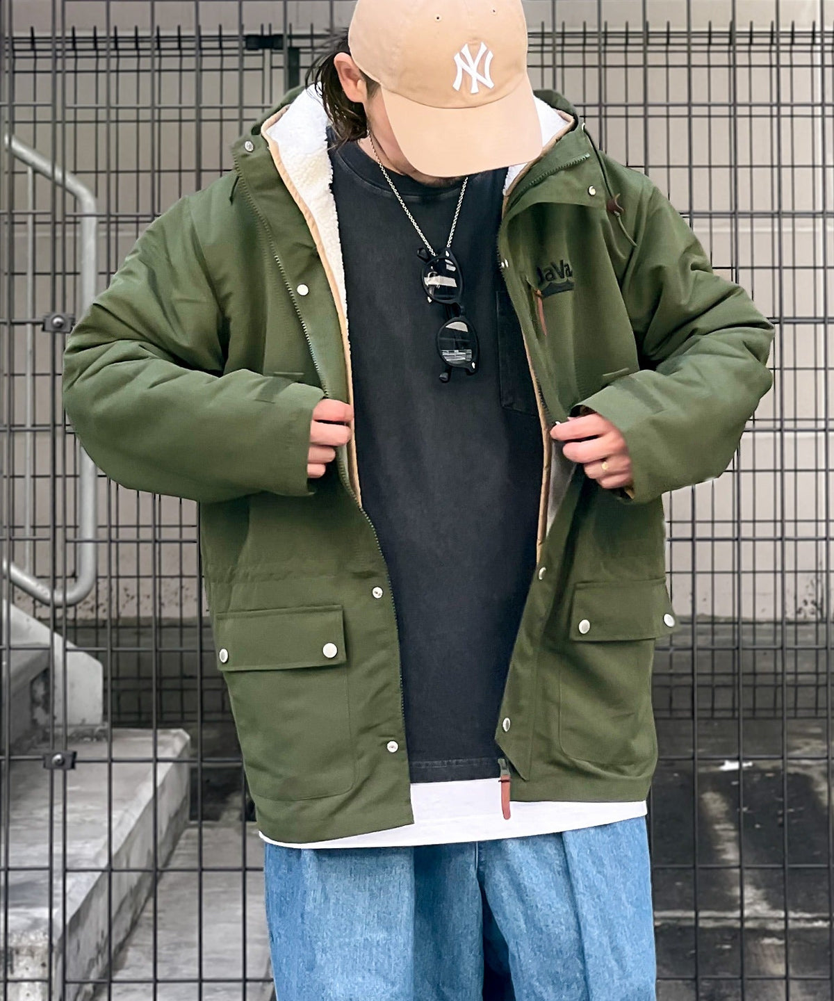 【family+】《JaVa ジャバコラボ》3WAYミドル丈無地マウンテンパーカー(ライナー取外し可) mclf002