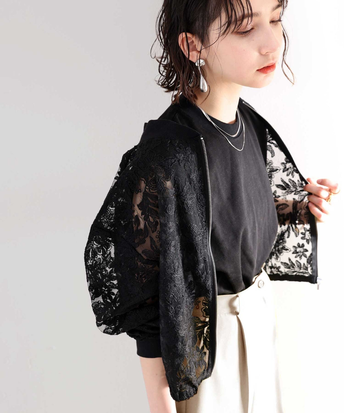 春を呼び込む、エンブロイダリー。花柄刺繍シアーブルゾン ce1010069