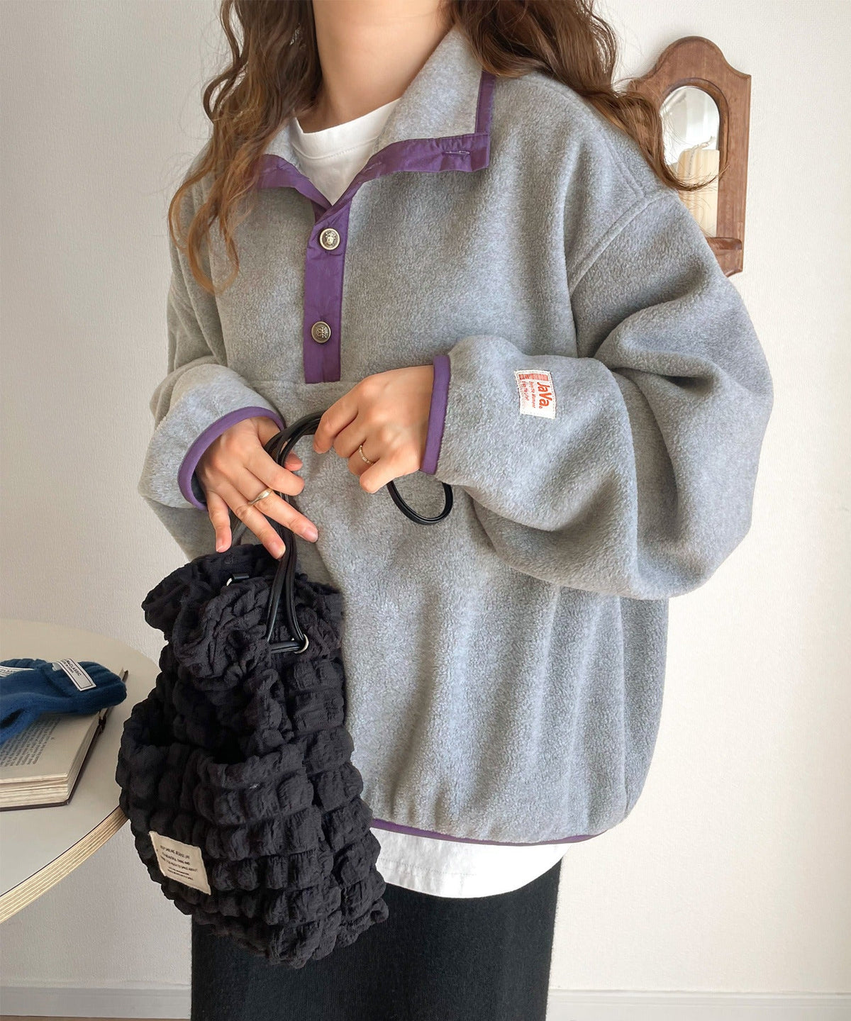 《JaVa ジャバコラボ》新・あったかItem。配色フリースプルオーバー jv1050003