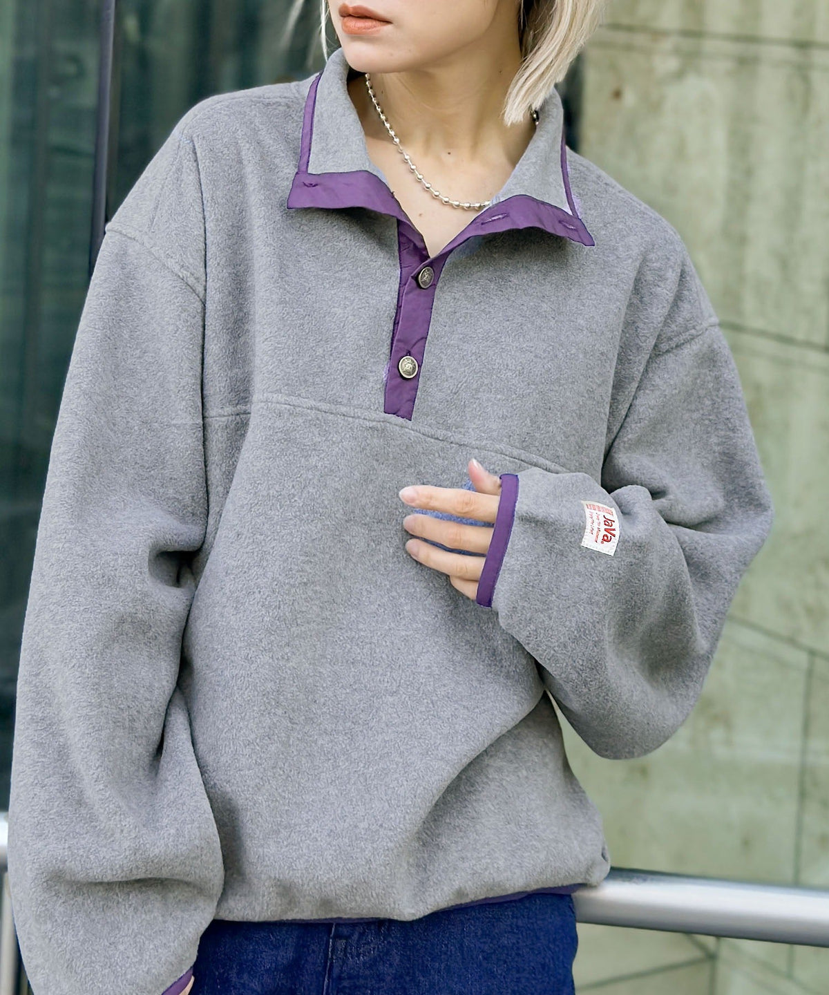 《JaVa ジャバコラボ》新・あったかItem。配色フリースプルオーバー jv1050003