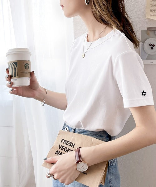 《ms+ ideal》シンプルの極み。滑らか綿100％ワンポイント刺繍クルーネックTee ms0780018