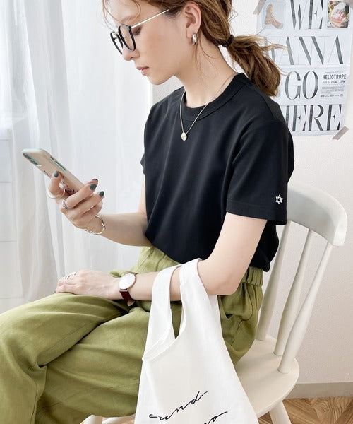 《ms+ ideal》シンプルの極み。滑らか綿100％ワンポイント刺繍クルーネックTee ms0780018
