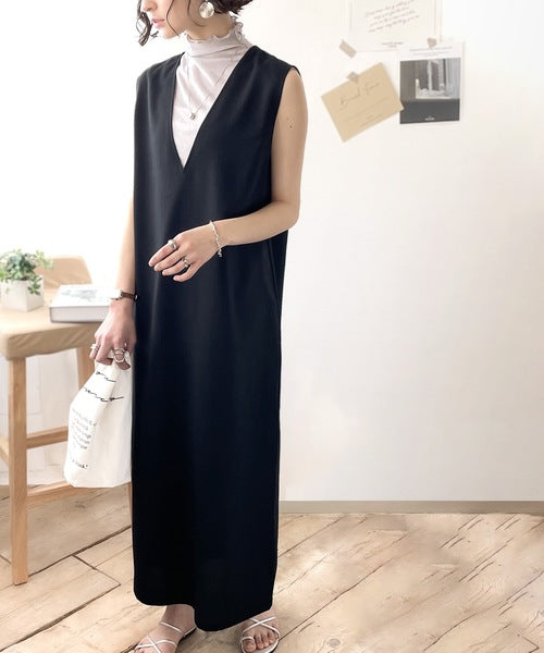 夏のリラクシーStyle。リネンライクVネックマキシ丈ワンピース ce0420127
