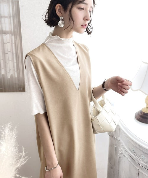 夏のリラクシーStyle。リネンライクVネックマキシ丈ワンピース ce0420127