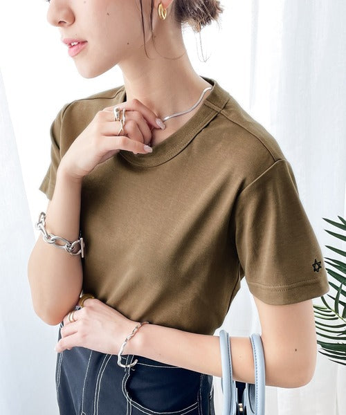 《ms+ ideal》シンプルの極み。滑らか綿100％ワンポイント刺繍クルーネックTee ms0780018