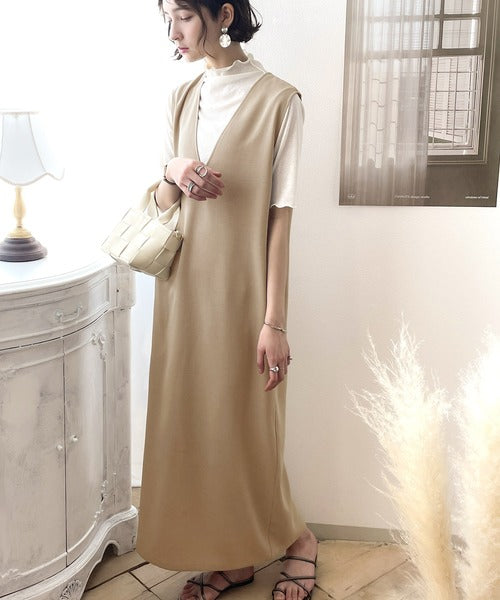 夏のリラクシーStyle。リネンライクVネックマキシ丈ワンピース ce0420127