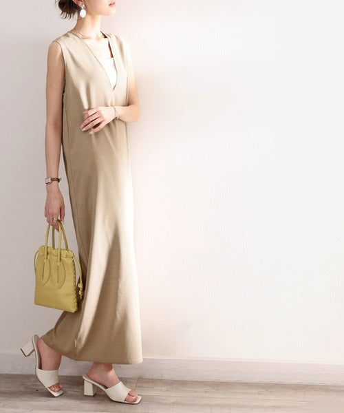 夏のリラクシーStyle。リネンライクVネックマキシ丈ワンピース ce0420127