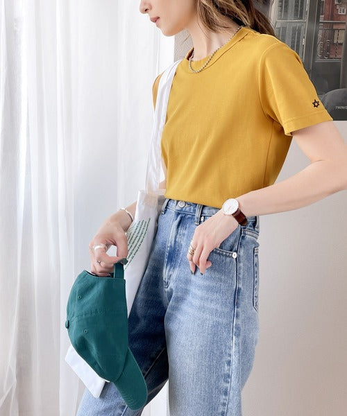 《ms+ ideal》シンプルの極み。滑らか綿100％ワンポイント刺繍クルーネックTee ms0780018