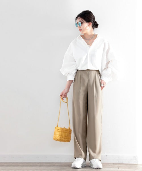 ひらり、涼し気。美シルエット、リネンライクワイドパンツ ce1040010